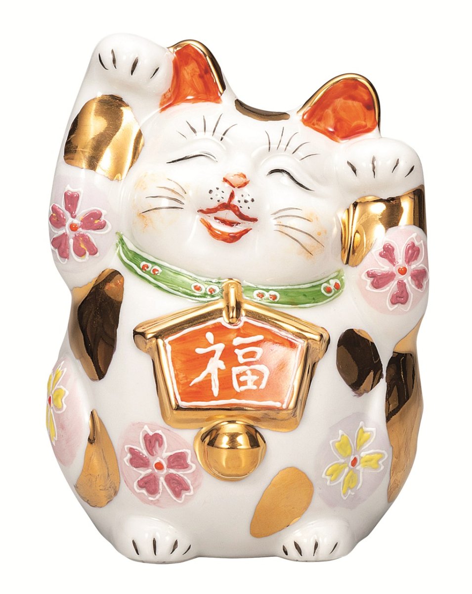 画像1: 九谷焼　4.5 号絵馬招き猫・金ブチ盛 (1)